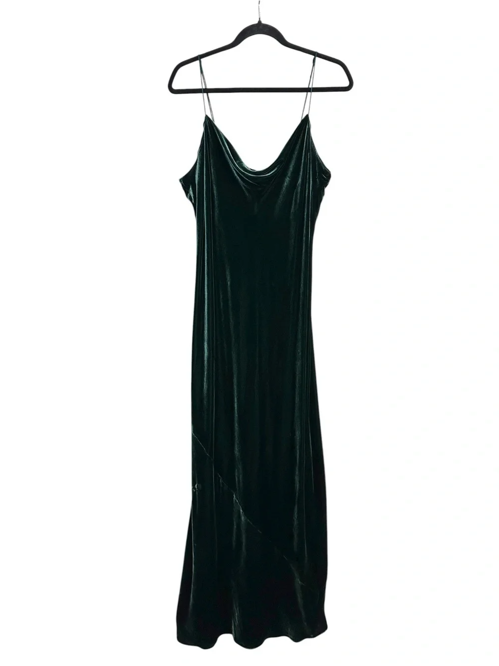 BANANA REPUBLIC Rita Velvet Maxi Dress XL Green Silk Blend Cowl Neck Bias Cut - Picture 2 of 15